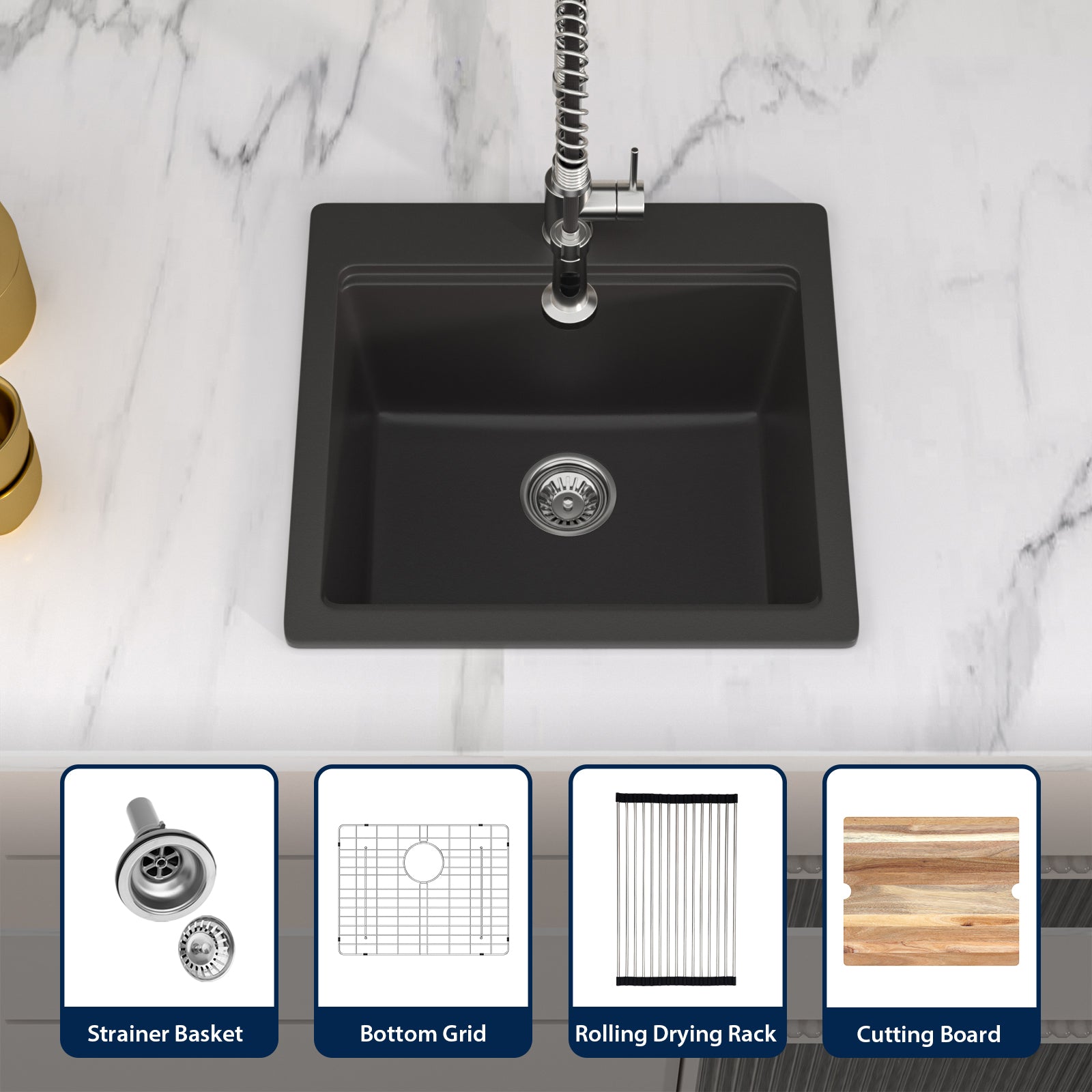 Logmey 21’‘ x 19‘’ Drop-In Quartz Composite Workstation Kitchen Bar Sink
