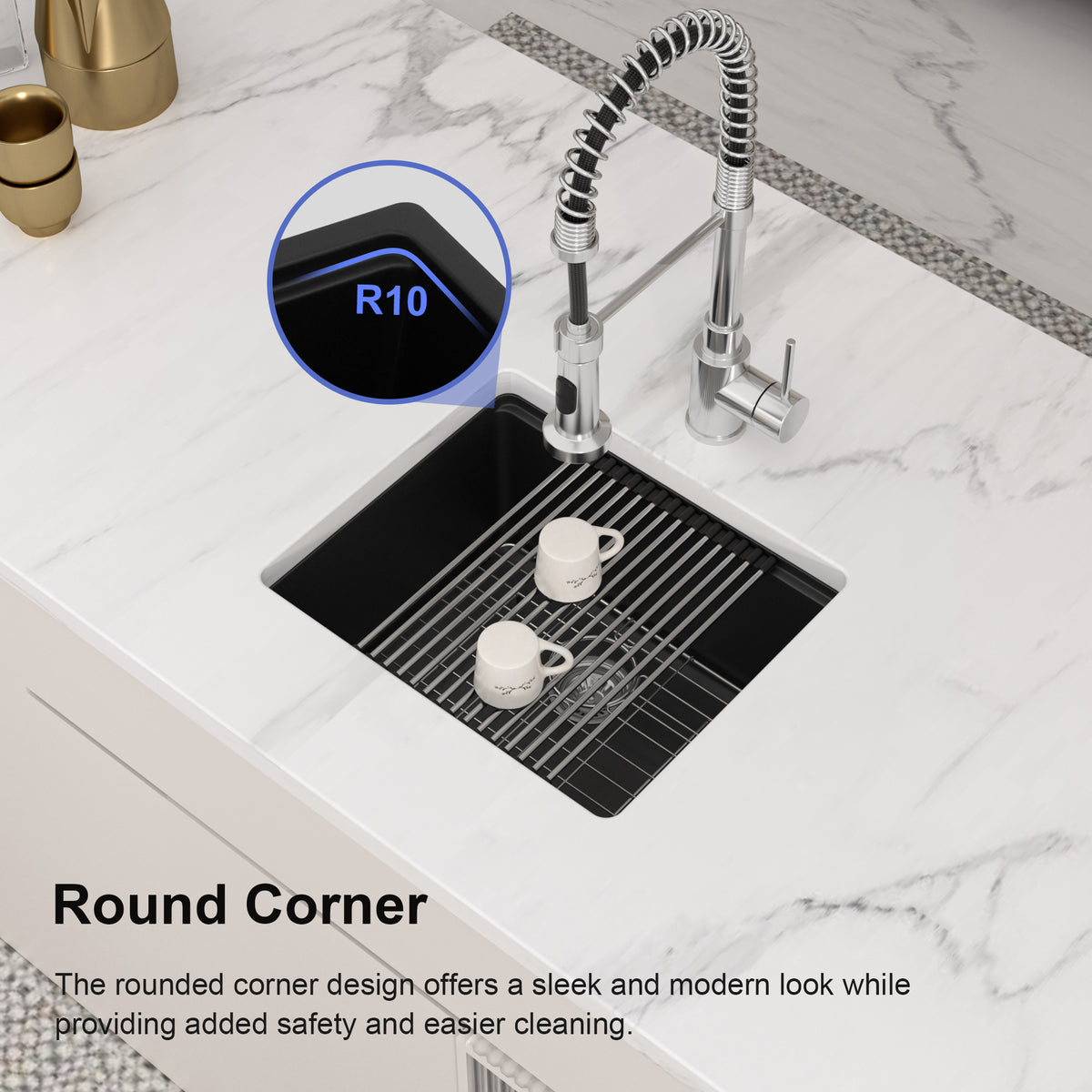 Logmey 21 Inch Black Granite Composite Undermount Sink Workstation