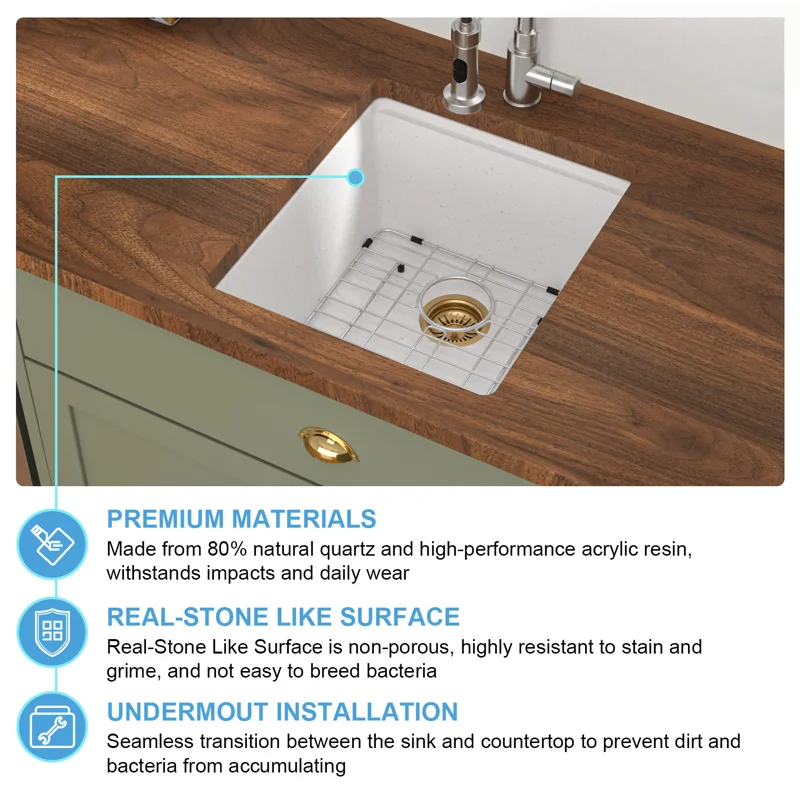 Logmey 17" Undermount Quartz Workstation Kitchen Sink - White
