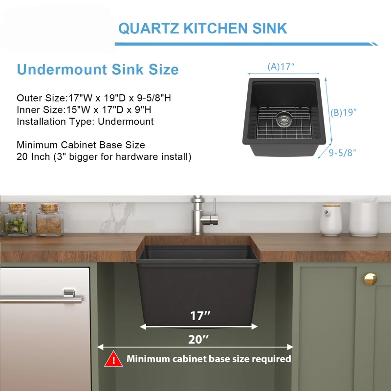 Logmey 17" Undermount Quartz Workstation Kitchen Sink - Black
