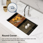Logmey 33 Inch Black Granite Composite Kitchen Sink Workstation with Brushed Gold Accessories