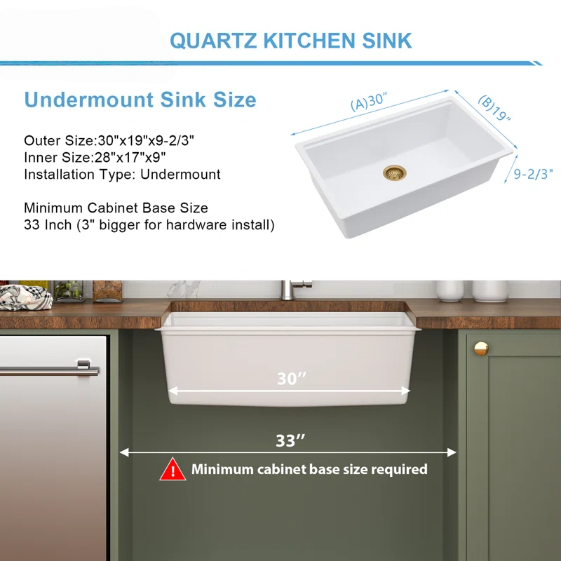 Logmey Undermount Quartz Workstation Kitchen Sink - 30" / 33" White