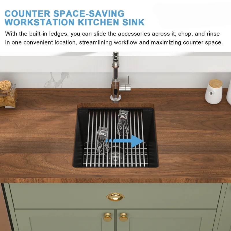 Logmey 17" Undermount Quartz Workstation Kitchen Sink - Black