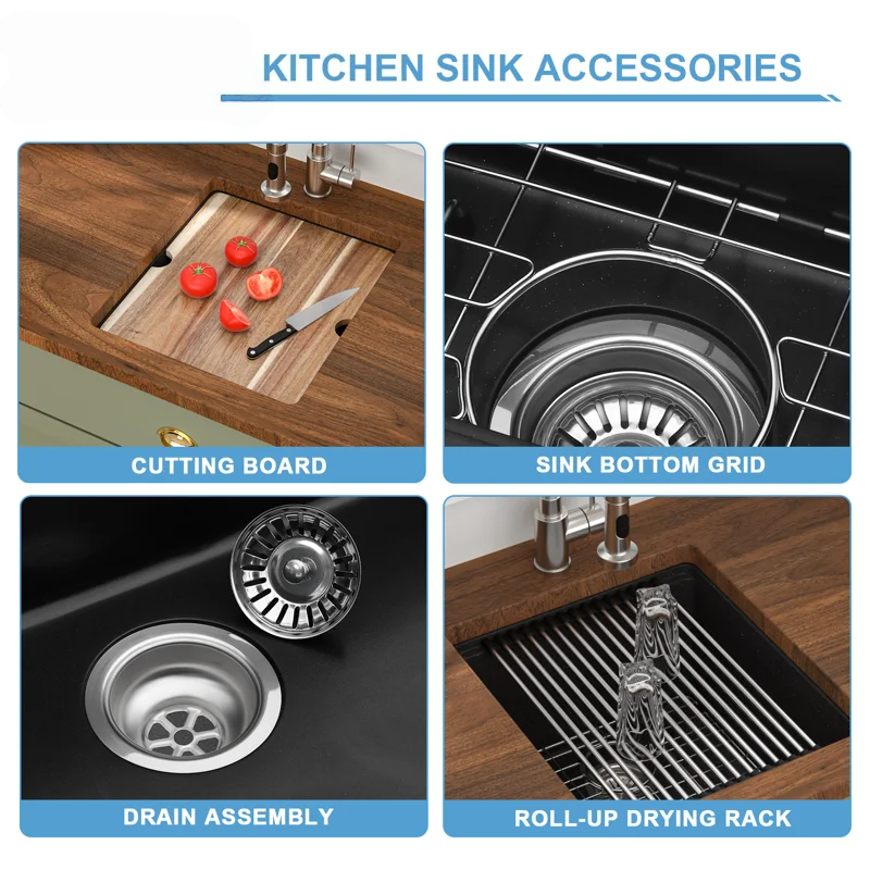 Logmey 17" Undermount Quartz Workstation Kitchen Sink - Black