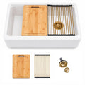 Logmey 33'' x 21''White Quartz Composite Farmhouse Workstation Kitchen Sink