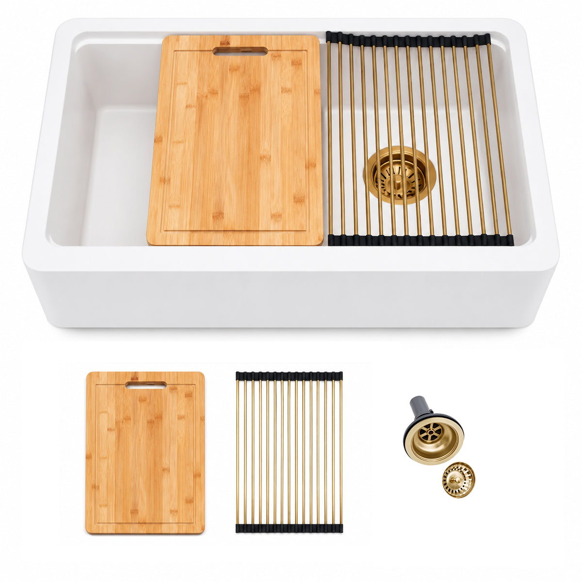 Logmey 33'' x 21''White Quartz Composite Farmhouse Workstation Kitchen Sink
