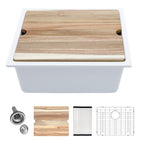 Logmey 21x18 Compact Undermount White Quartz Culinary Workstation Bar Prep Sink Combo