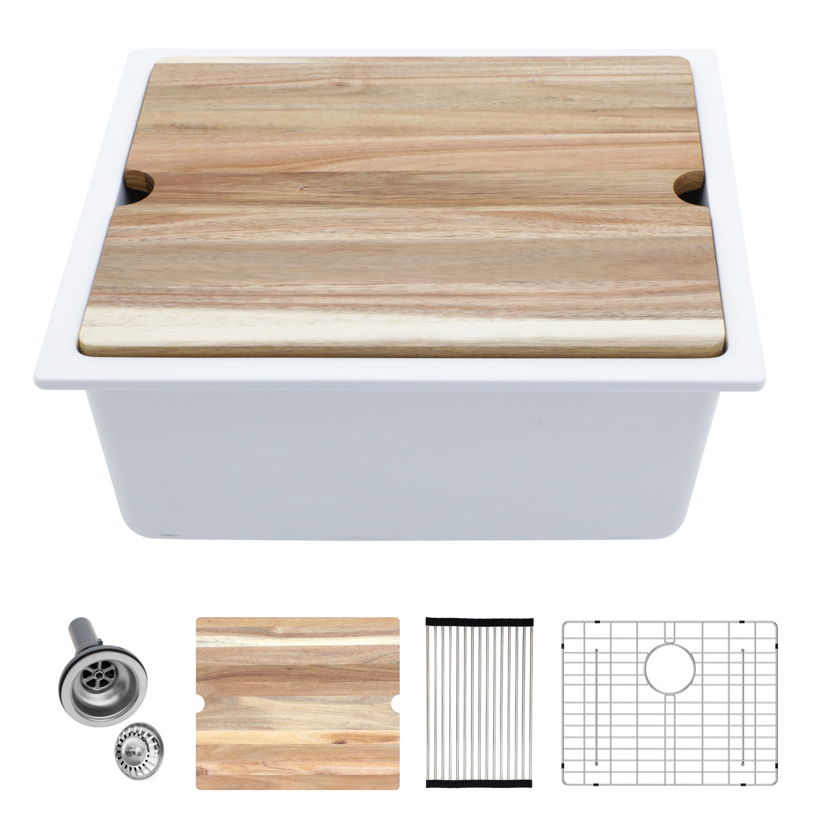 Logmey 21x18 Compact Undermount White Quartz Culinary Workstation Bar Prep Sink Combo
