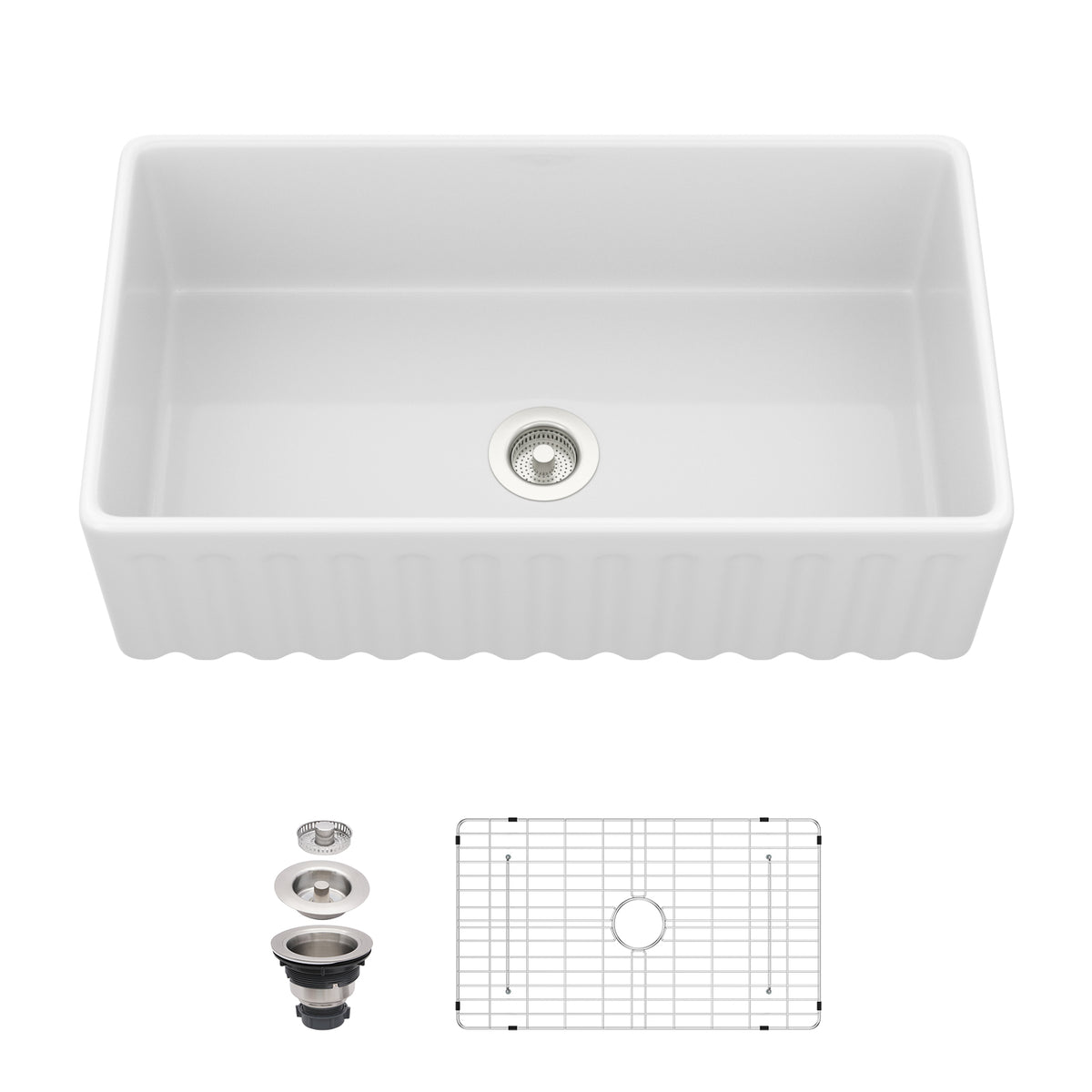 Logmey 33''x 18'' White Fireclay Farmhouse Kitchen Sink