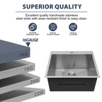 LOGMEY 22'' x 22''Drop-in Topmount Laundry Utility Sink - 16 Gauge Stainless Steel 12'' Extra Deep Single Bowl with Bottom Grid & Strainer