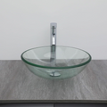 Logmey 16" Glass Bathroom Vessel Sink with Faucet and Pop up Drain Set,Countertop Round Bowl Glass Art Basin,Clear