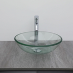 Logmey 16" Glass Bathroom Vessel Sink with Faucet and Pop up Drain Set,Countertop Round Bowl Glass Art Basin,Clear