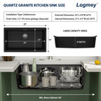 Logmey 33x19 Seamless Undermount Black Quartz Kitchen Sink Combo
