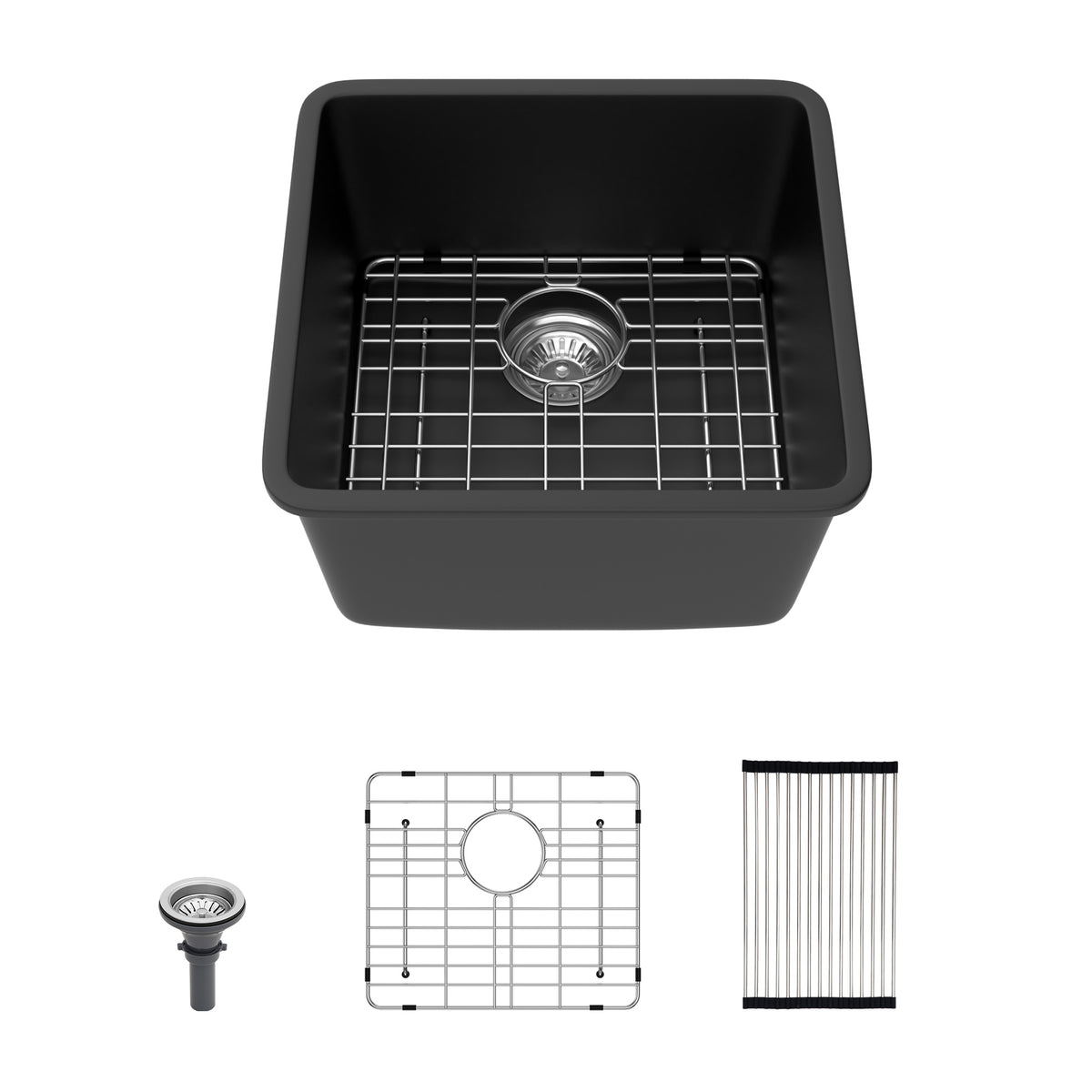 Logmey 17'' x 17'' Undermount Quartz Composite Bar Prep Sink Black