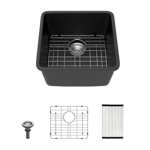Logmey 17'' x 17'' Undermount Quartz Composite Bar Prep Sink Black
