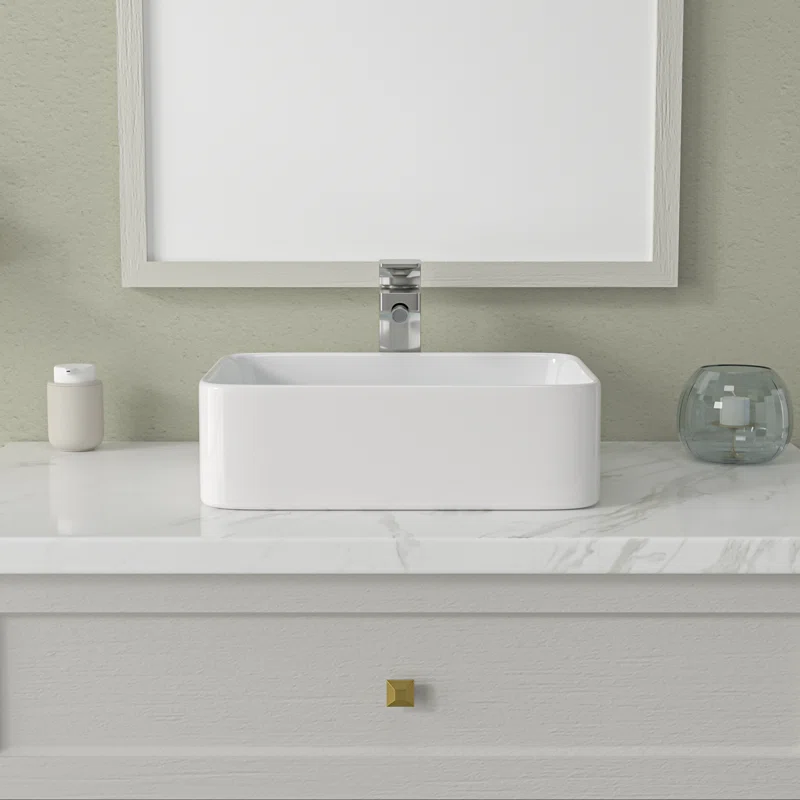 Logmey 19''x15'' Bathroom Sink - Rectangular Above Counter Vessel Single Bowl - White Porcelain Ceramic