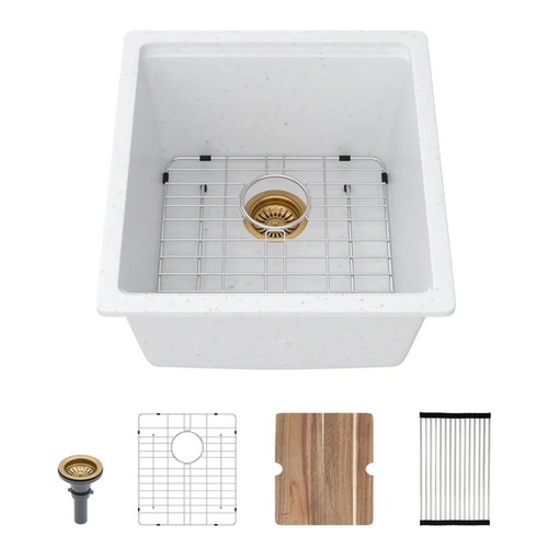Logmey 17'' Undermount Quartz Workstation Kitchen Sink - White