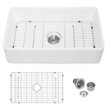 Logmey 33"L x 20"W Farmhouse Kitchen Sink - Apron Front Single Bowl - Matte Black & White Fireclay Ceramic Sink