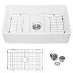 Logmey 33"L x 20"W Farmhouse Kitchen Sink - Apron Front Single Bowl - Matte Black & White Fireclay Ceramic Sink