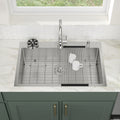 Logmey 33 Inch Topmount Kitchen Sink with Pull-Down Sprayer Faucet & Glass Rinser