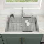Logmey 33 Inch Topmount Kitchen Sink with Pull-Down Sprayer Faucet & Glass Rinser