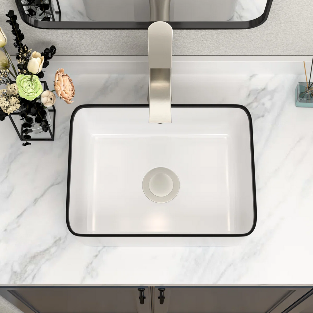 Logmey 16" x 12" Rectangular Bathroom Vessel Sink - Ceramic Above-Counter Vanity Art Basin