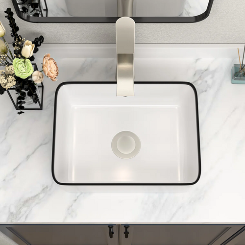 Logmey 16'' x 12'' Rectangular Bathroom Vessel Sink - Ceramic Above-Counter Vanity Art Basin