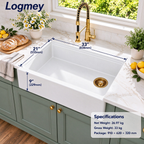Logmey 33'' x 21''White Quartz Composite Farmhouse Workstation Kitchen Sink