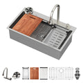 Logmey 33 Inch Topmount Stainless Steel Workstation Sink - Flying Rain Waterfall Pull-Down Faucet