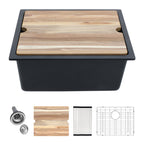 Logmey 21 Inch Black Granite Composite Undermount Sink Workstation
