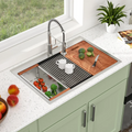 Logmey 30'' x 22''Drop-In Workstation Kitchen Sink - 16 Gauge SUS304 Stainless Steel Single Bowl Topmount Basin with Accessories