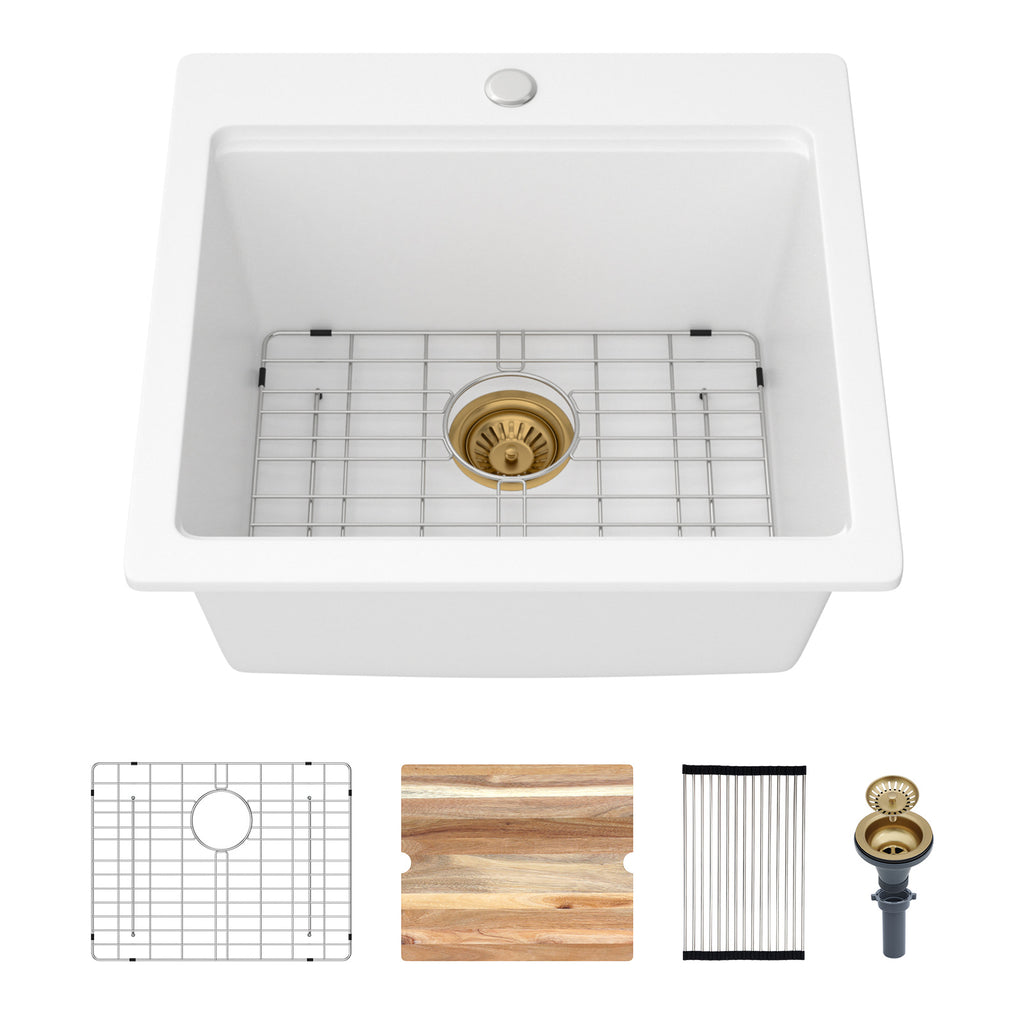 Logmey 21'' x 19'' Drop-In Quartz Composite Workstation Kitchen Bar Sink