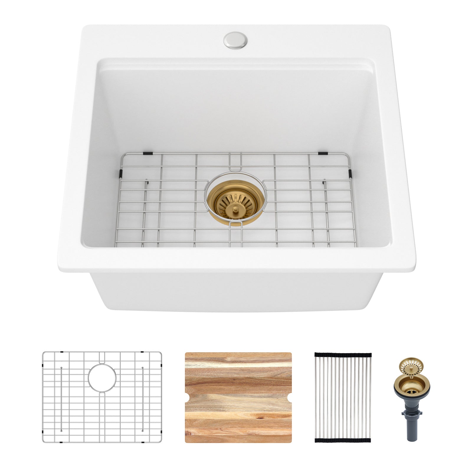 Logmey 21'' x 19'' Drop-In Quartz Composite Workstation Kitchen Bar Sink