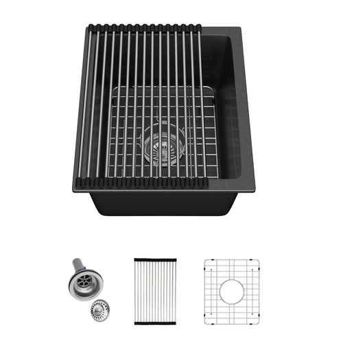 Logmey 15'' x 18'' Undermount Quartz Composite Bar Prep Sink Black