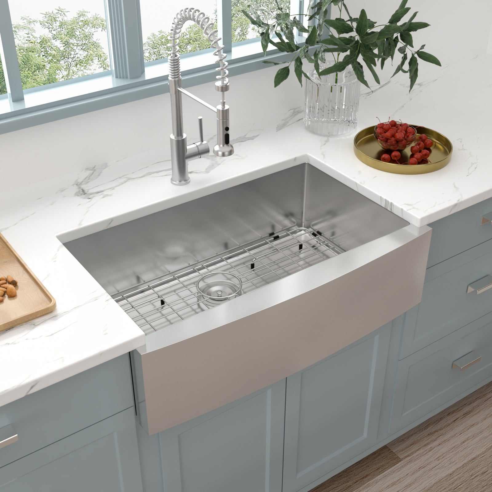 Logmey 33" x 21" Farmhouse Kitchen Sink - 16 Gauge Stainless Steel Single Bowl Apron Front Sink