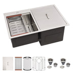Logmey 30x20 Heavy Duty 16G T304 Stainless Steel Drop-In Double Bowl Sink Combo