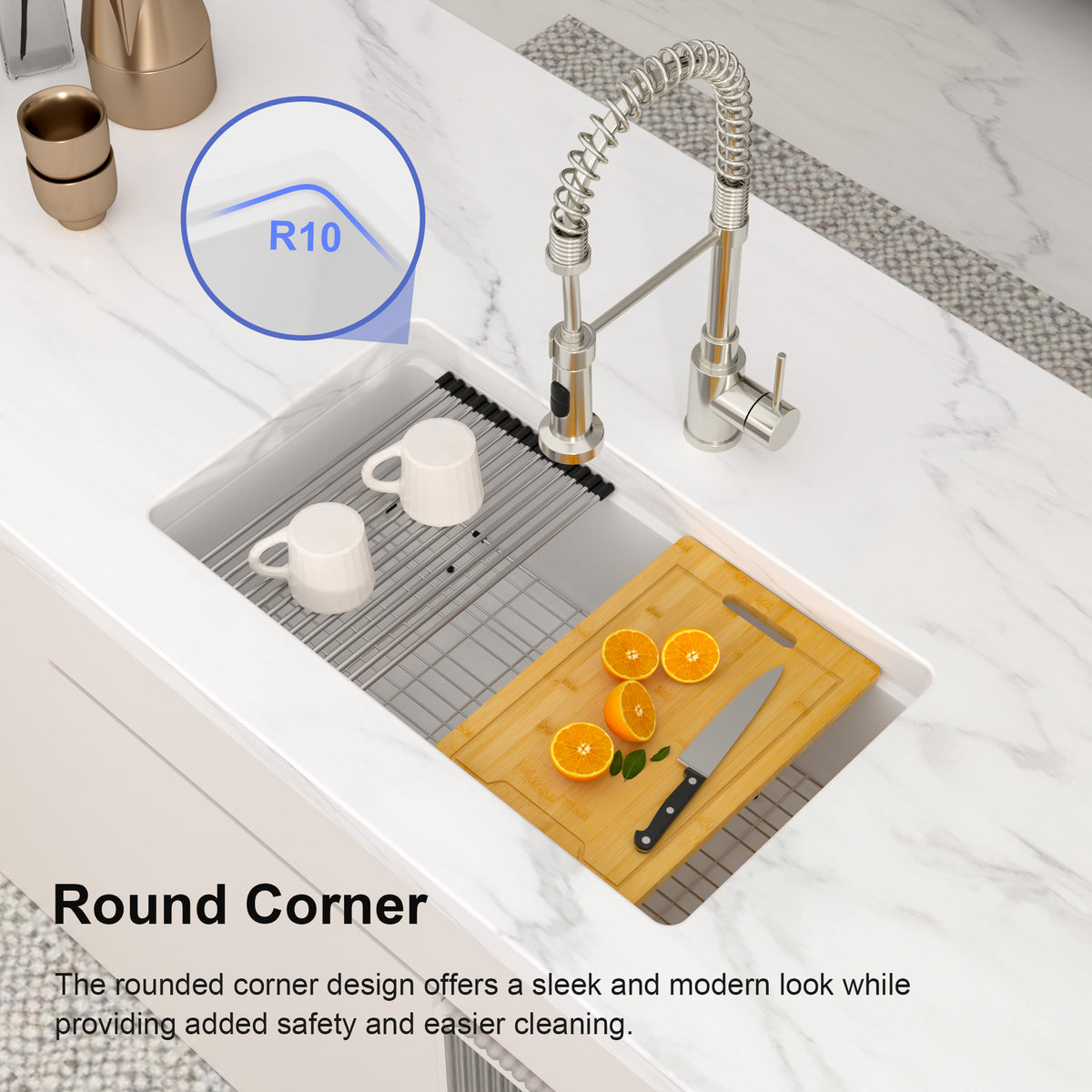 Logmey 30'' x 19 ''Undermount White Quartz Composite Workstation Kitchen Sink