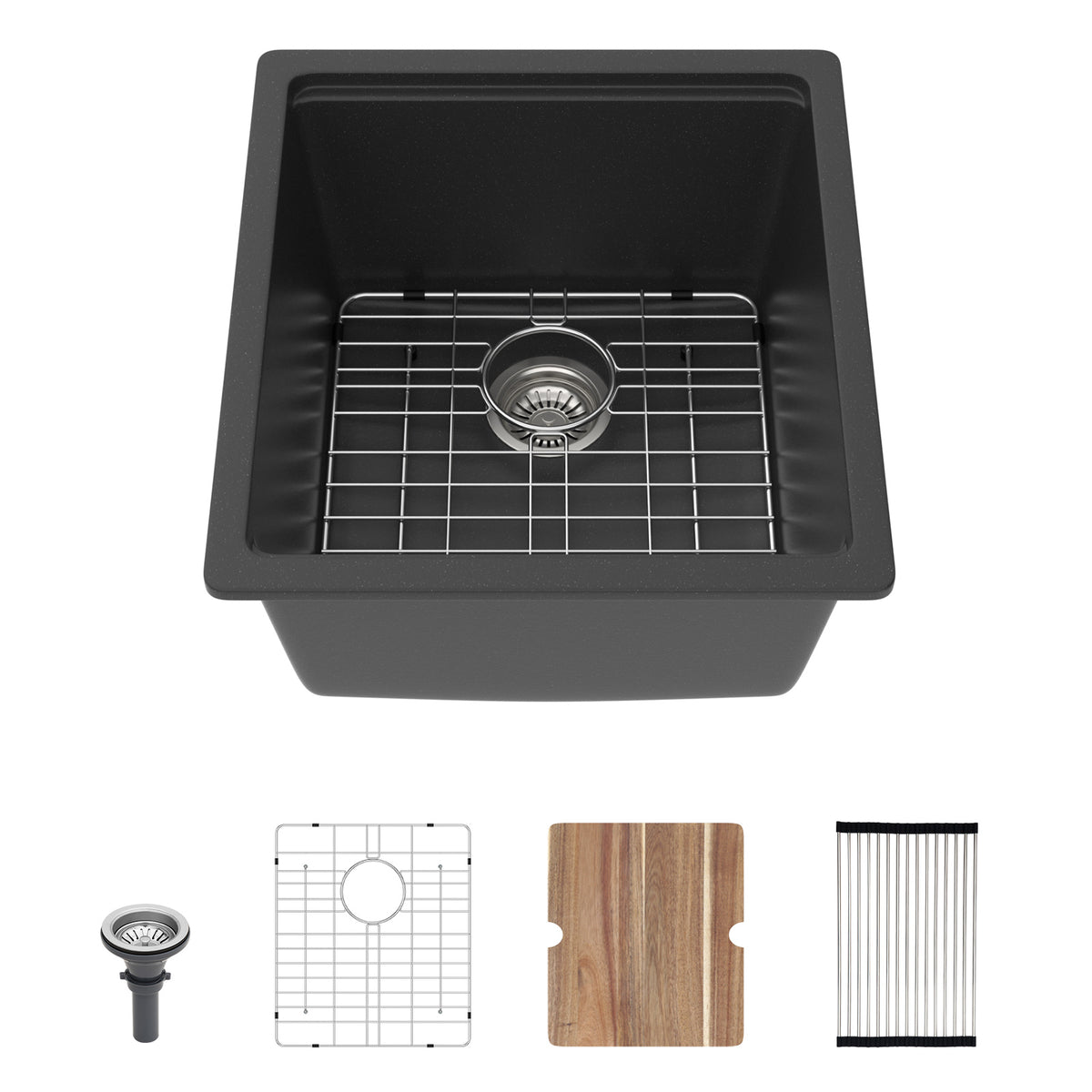 Logmey 17'' x 19'' Undermount Quartz Composite Workstation Bar Sink