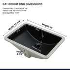 Logmey 21" Matte Black Undermount Bathroom Sink Rectangular Porcelain Lavatory Sink