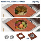 Logmey 45'' Kitchen Sink - Drop-In Single Bowl R10 Round Corner - Silver Stainless Steel Workstation with Premium Mahogany Accessories
