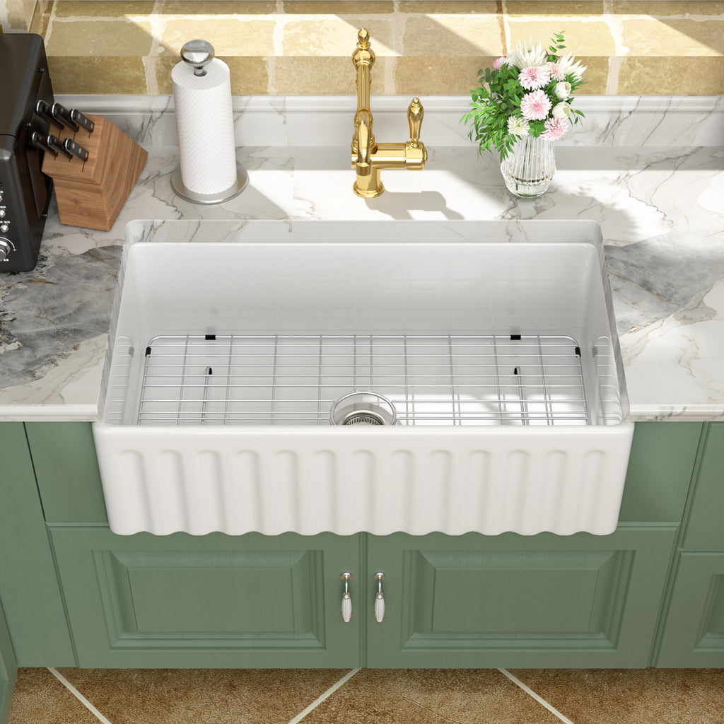 Logmey 33''x 18'' White Fireclay Farmhouse Kitchen Sink