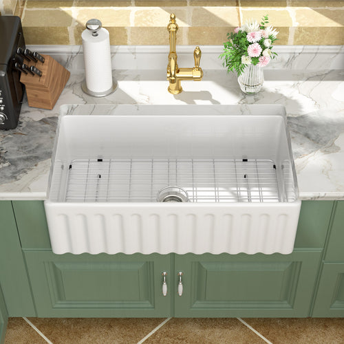 Logmey 33''x 18'' White Fireclay Farmhouse Kitchen Sink