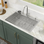 Logmey 33 Inch Topmount Kitchen Sink with Pull-Down Sprayer Faucet & Glass Rinser