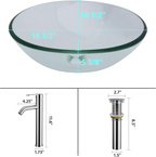 Logmey 16" Glass Bathroom Vessel Sink with Faucet and Pop up Drain Set,Countertop Round Bowl Glass Art Basin,Clear