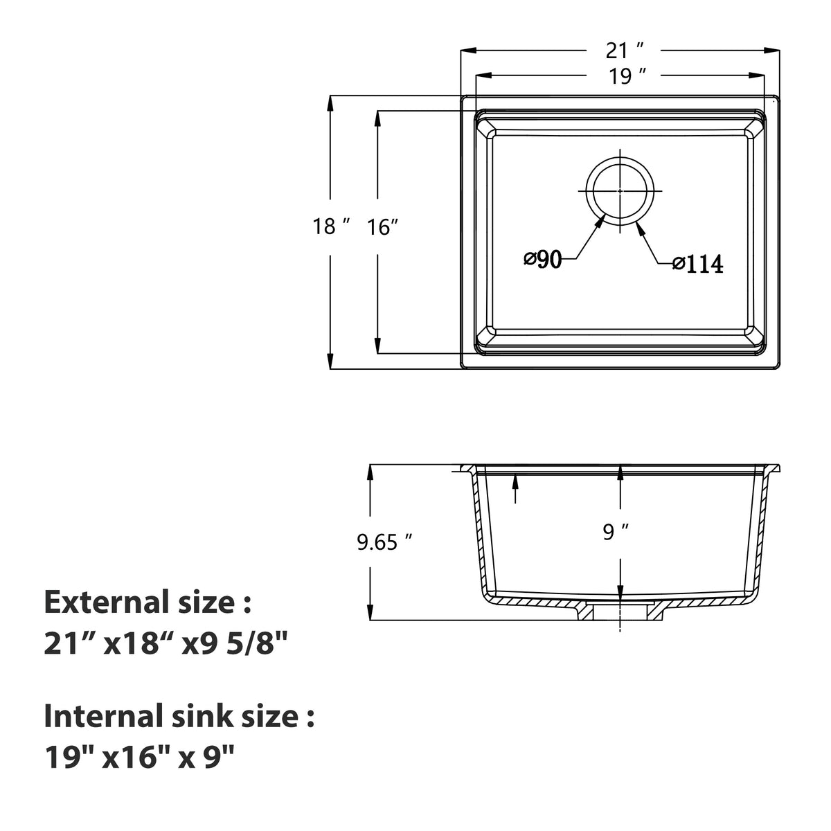 Logmey 21x18 Compact Undermount White Quartz Culinary Workstation Bar Prep Sink Combo