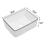 Logmey 16" x 12" Rectangular Bathroom Vessel Sink - Ceramic Above-Counter Vanity Art Basin