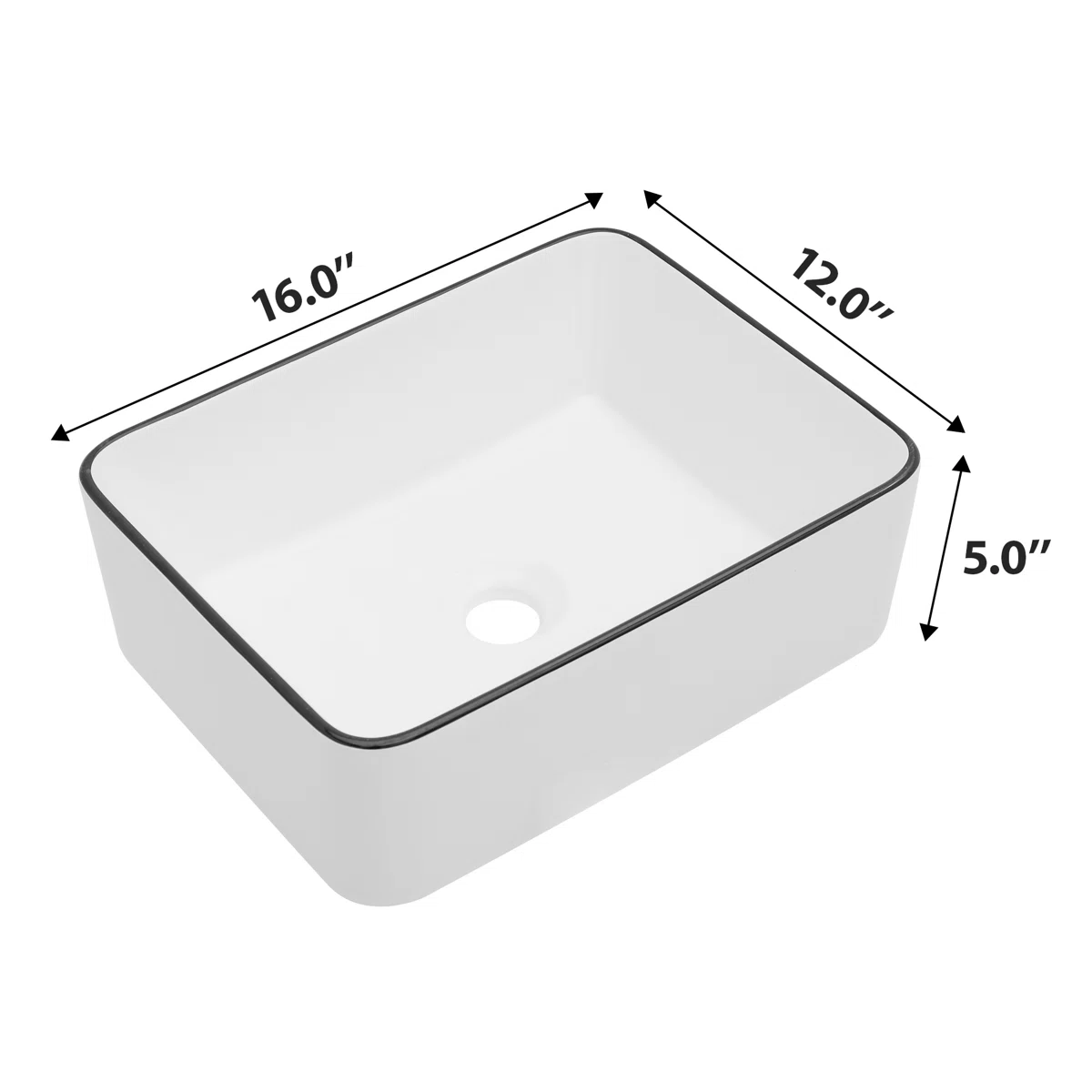 Logmey 16" x 12" Rectangular Bathroom Vessel Sink - Ceramic Above-Counter Vanity Art Basin