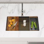 Logmey 33 Inch Black Granite Composite Kitchen Sink Workstation with Brushed Gold Accessories