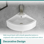 Logmey 18" Corner Wall Mounted Sink - White Floating Triangle Ceramic Basin