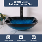 Logmey 16" Square Tempered Glass Bathroom Vessel Sink Set with Faucet